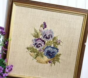 Vintage Floral Crewel Pansies Elsa Williams Needlepoint Grannycore Cottagecore